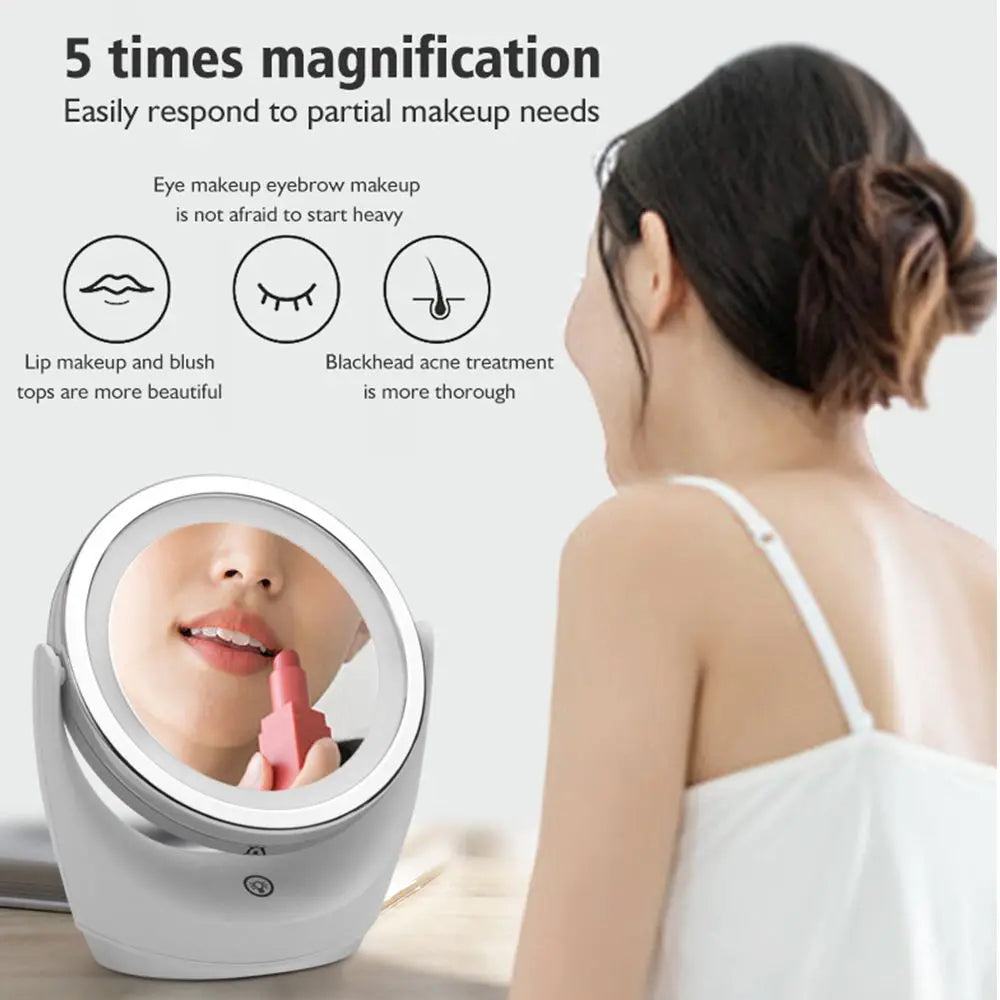Portable LED Makeup Mirror – 1X/5X Magnifying, 360° Rotation