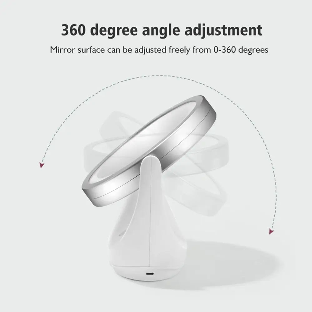 Portable LED Makeup Mirror – 1X/5X Magnifying, 360° Rotation