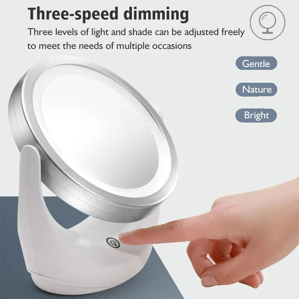 Portable LED Makeup Mirror – 1X/5X Magnifying, 360° Rotation