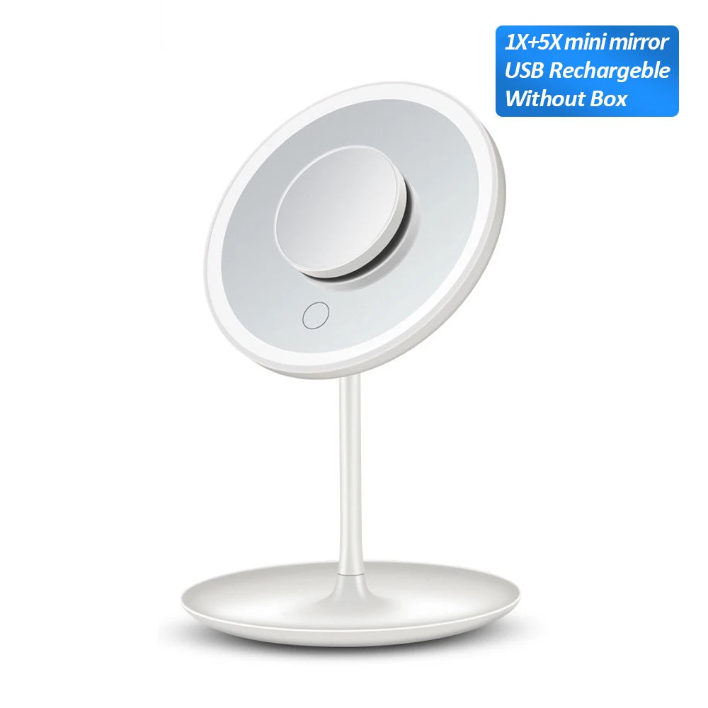 Portable LED Makeup Mirror – 1X/5X Magnifying, 360° Rotation