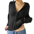 Women's Knit Zip-Up Crop Hoodie Cardigan