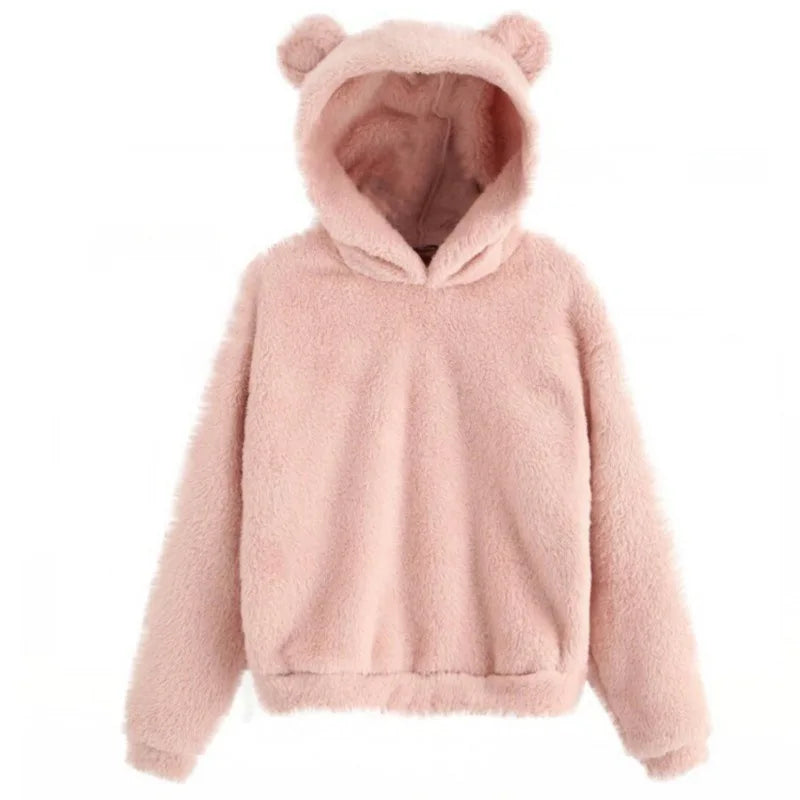 Women's Rabbit Ear Plush Hoodie – Cute Warm Pullover Sweatshirt