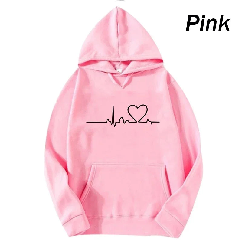 Unisex Heartbeat Print Fleece Hoodie