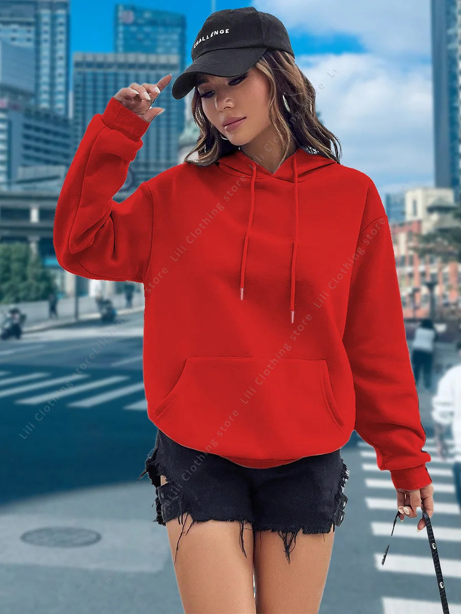 Women's Basic Solid Colour Hoodie – Essential Pullover Sweatshirt