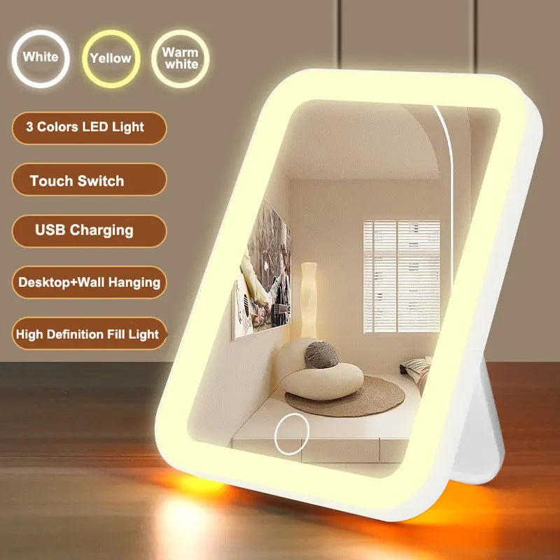 LED Vanity Mirror with Touch Screen – USB Rechargeable, 3 Brightness Levels