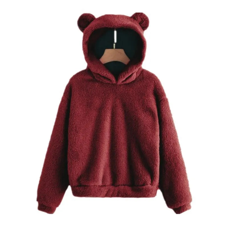 Women's Rabbit Ear Plush Hoodie – Cute Warm Pullover Sweatshirt