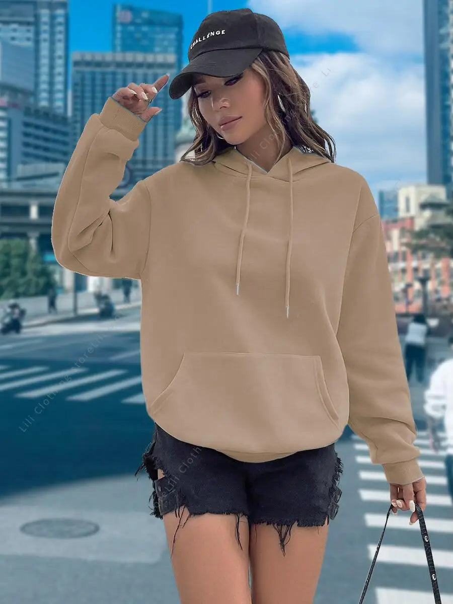 Women's Basic Solid Colour Hoodie – Essential Pullover Sweatshirt