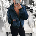 Women's Faux Fur Plush Zip-Up Hoodie Jacket