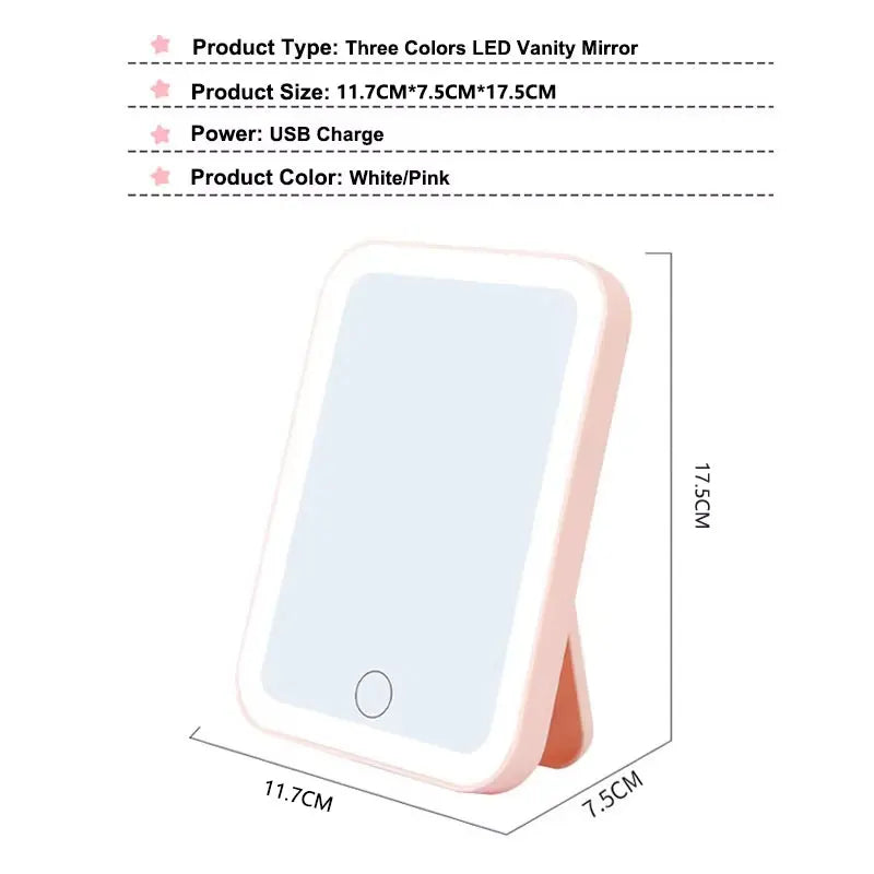 LED Vanity Mirror with Touch Screen – USB Rechargeable, 3 Brightness Levels