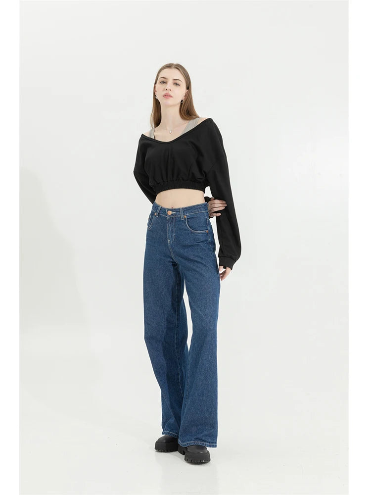 Women's Y2K Patchwork Fake Two-Piece Crop Sweatshirt
