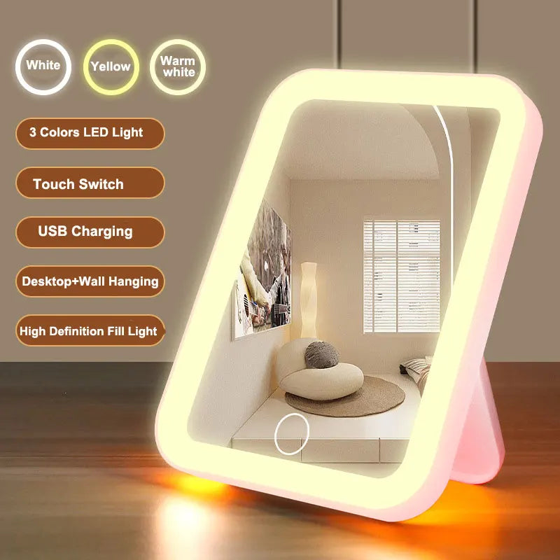 LED Vanity Mirror with Touch Screen – USB Rechargeable, 3 Brightness Levels