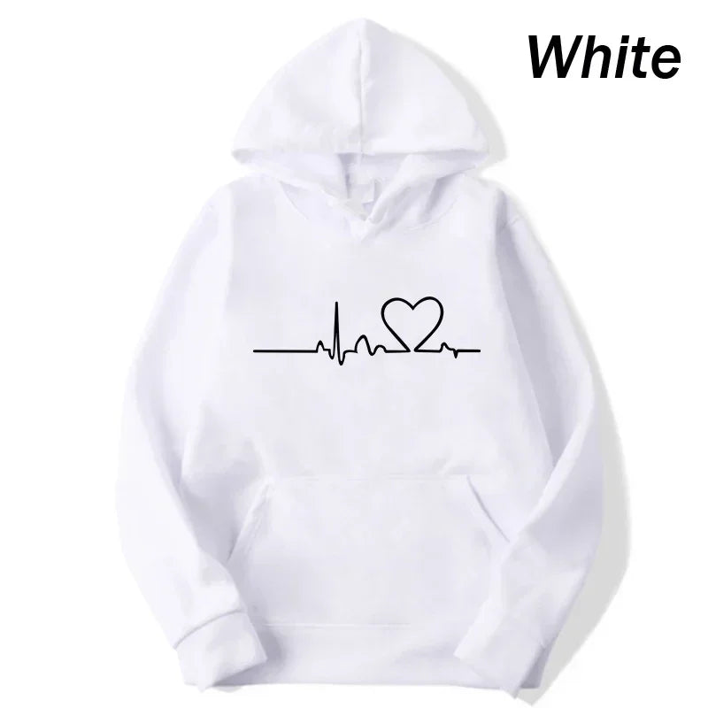 Unisex Heartbeat Print Fleece Hoodie