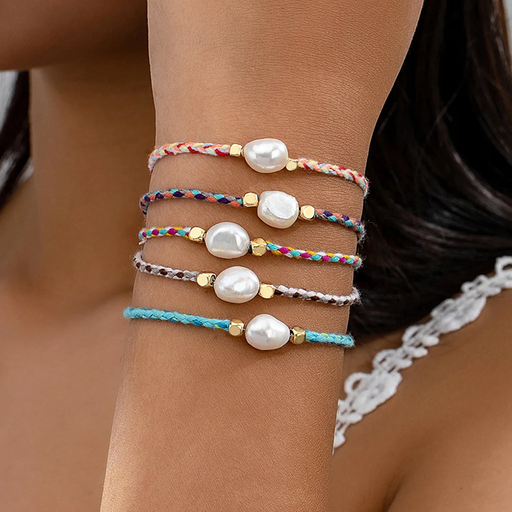 Colorful Rope & Freshwater Pearl Bracelet