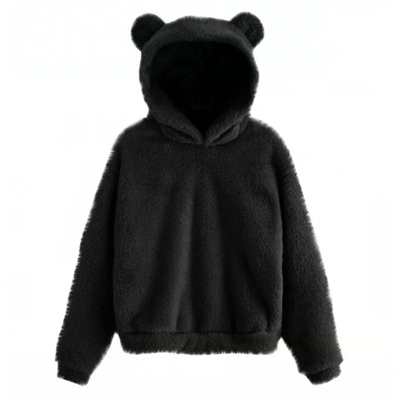 Women's Rabbit Ear Plush Hoodie – Cute Warm Pullover Sweatshirt