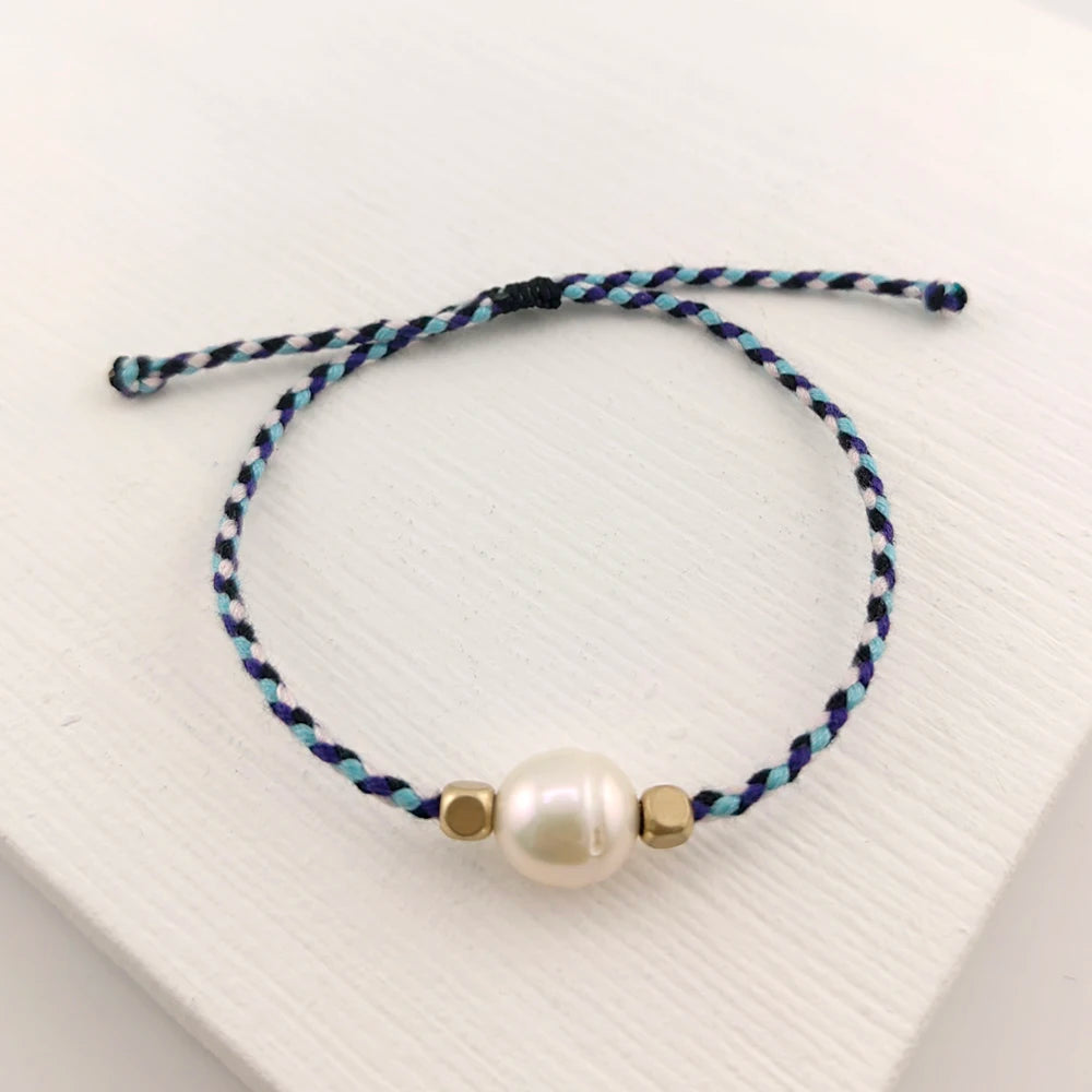 Colorful Rope & Freshwater Pearl Bracelet