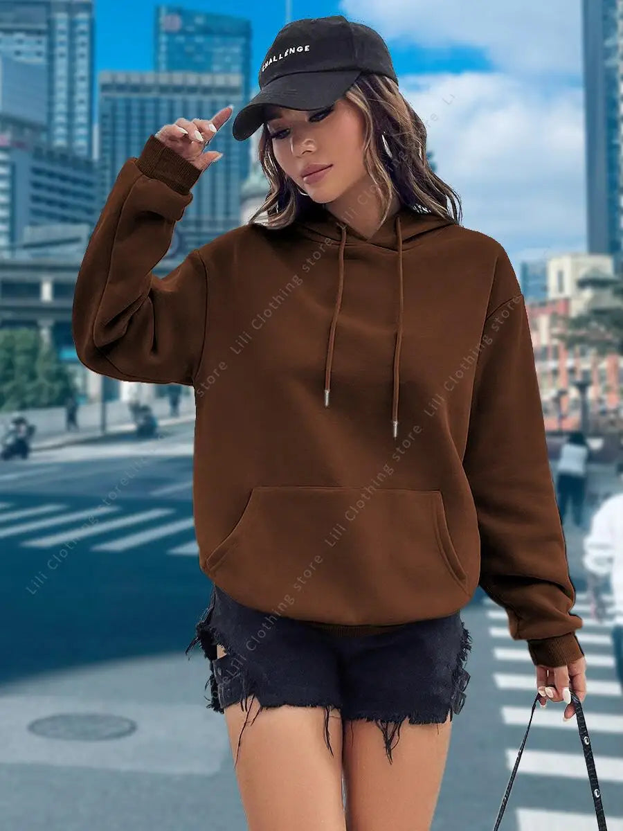 Women's Basic Solid Colour Hoodie – Essential Pullover Sweatshirt