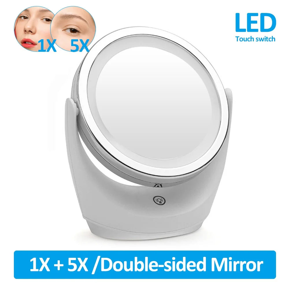 Portable LED Makeup Mirror – 1X/5X Magnifying, 360° Rotation