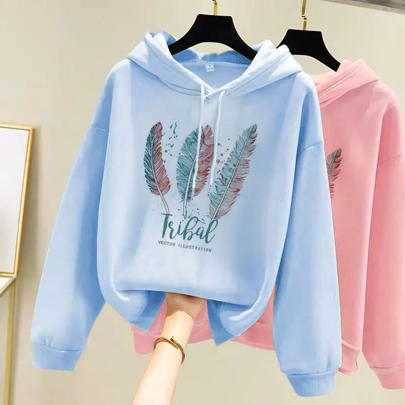 Women's Feather Print Fleece Hoodie