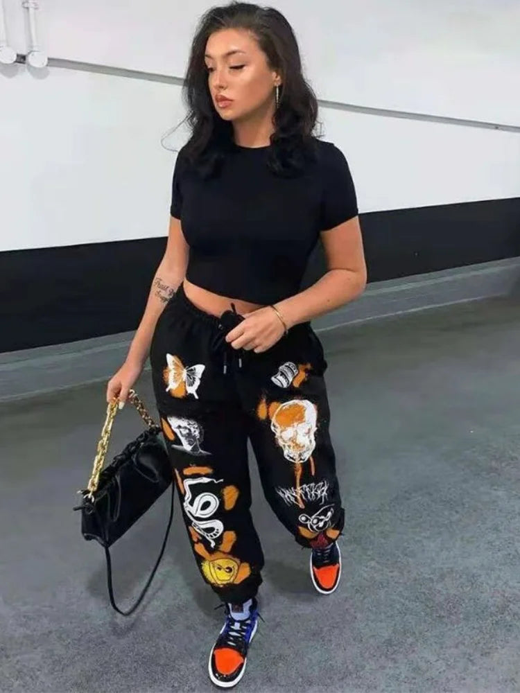 Women's Cartoon Print Drawstring Jogger Sweatpants