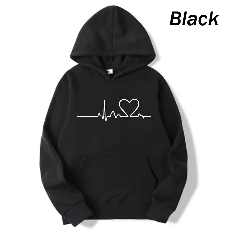 Unisex Heartbeat Print Fleece Hoodie