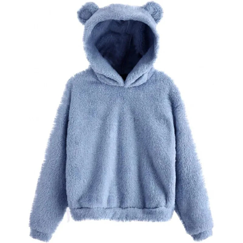 Women's Rabbit Ear Plush Hoodie – Cute Warm Pullover Sweatshirt
