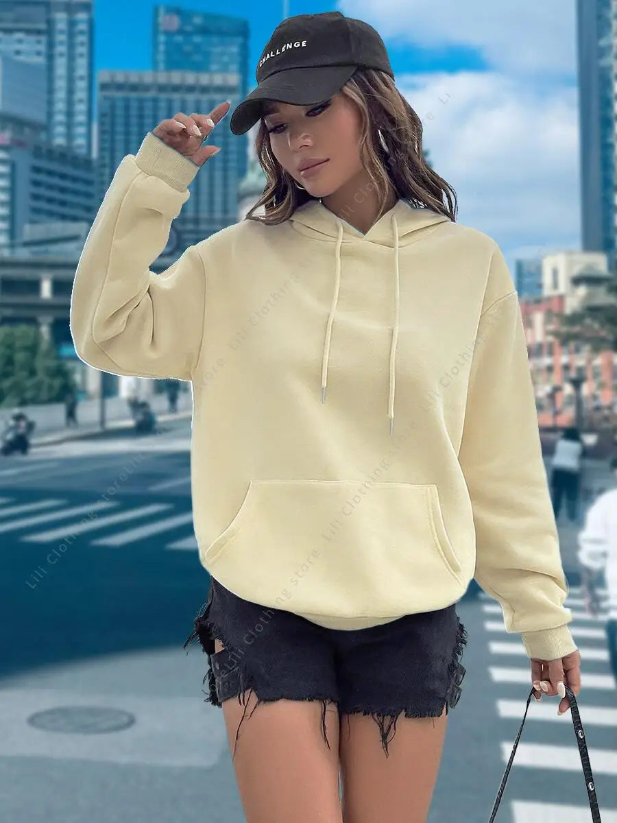 Women's Basic Solid Colour Hoodie – Essential Pullover Sweatshirt