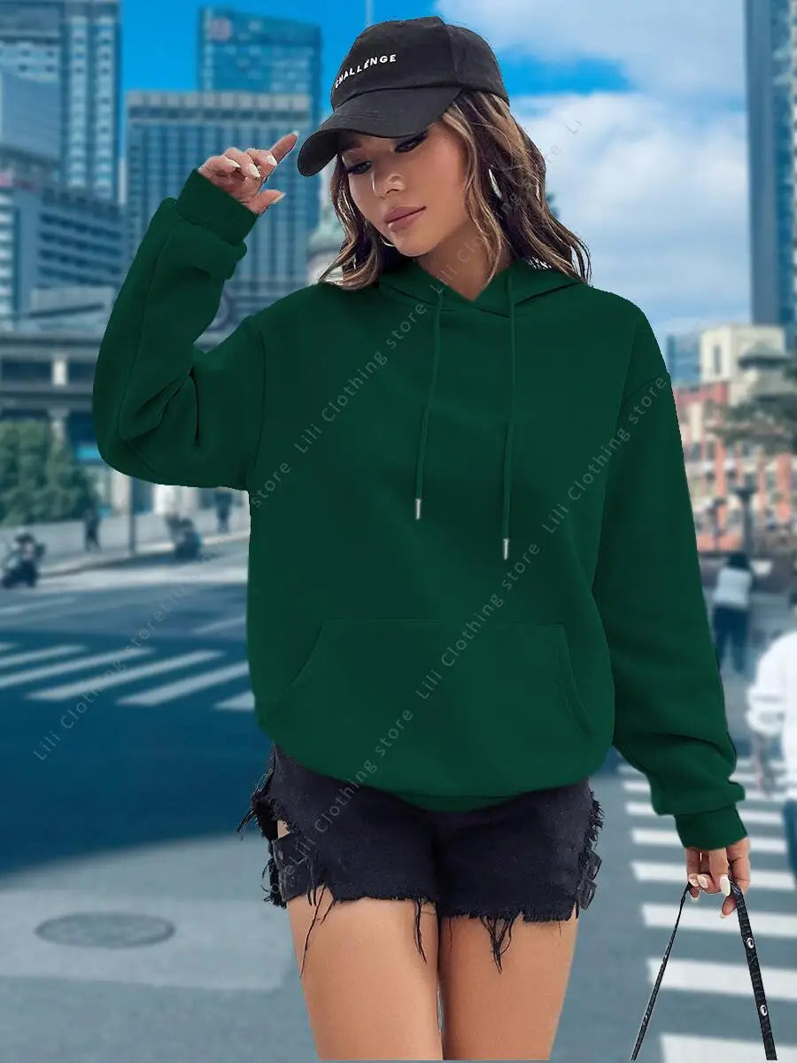 Women's Basic Solid Colour Hoodie – Essential Pullover Sweatshirt