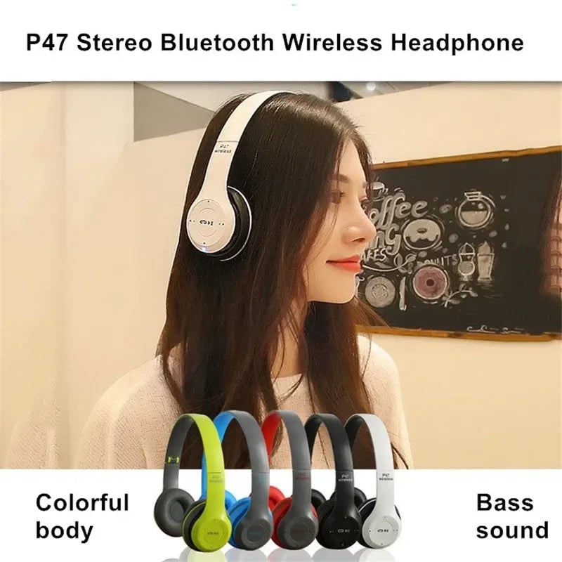 P47 Wireless Headphones – Foldable Bluetooth 5.0, HiFi Stereo Bass with Mic
