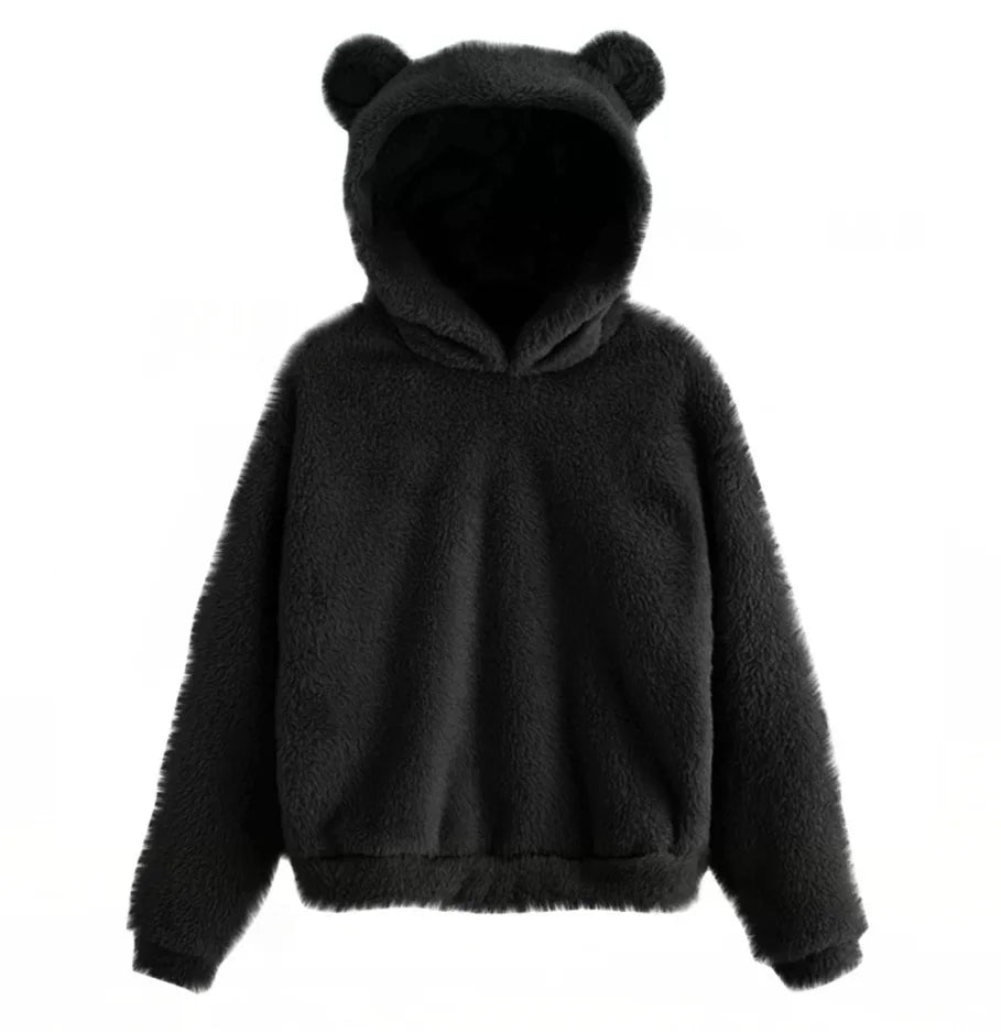 Women's Rabbit Ear Plush Hoodie – Cute Warm Pullover Sweatshirt