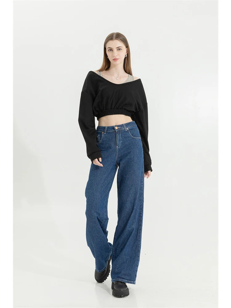 Women's Y2K Patchwork Fake Two-Piece Crop Sweatshirt