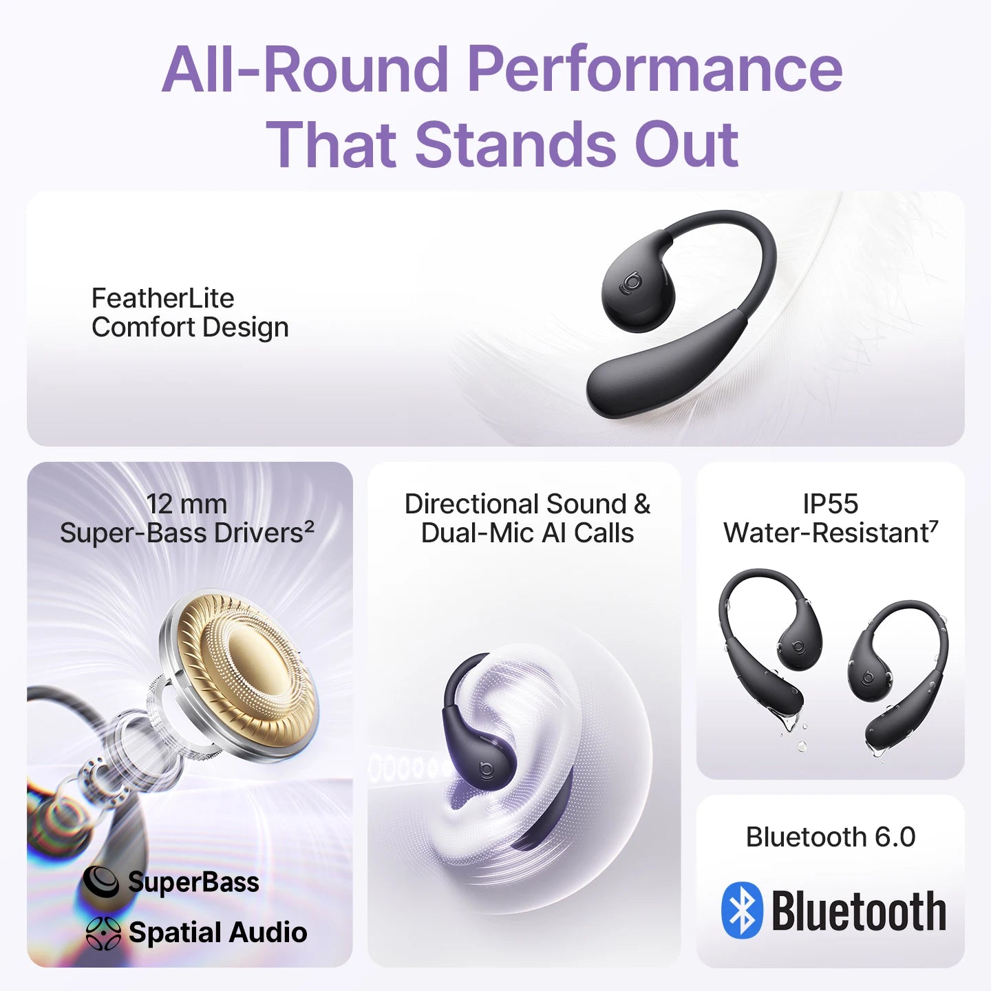 Baseus Eli 2i Fit Open-Ear Sport Wireless Earphones | Bluetooth 5.4 | 43Hrs Playtime | IP55 Waterproof