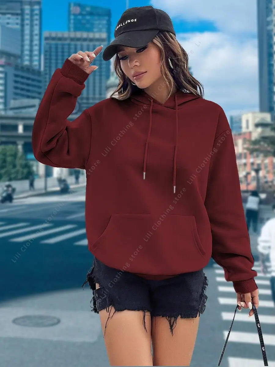 Women's Basic Solid Colour Hoodie – Essential Pullover Sweatshirt