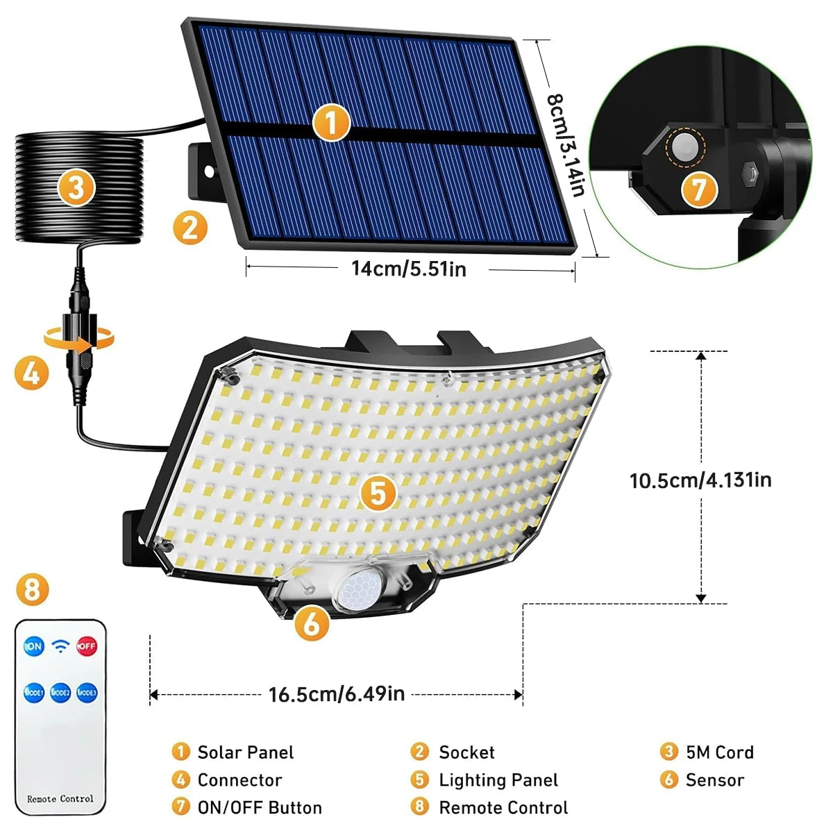 Solar Motion Sensor Security Light – 234 LED, IP65, Remote Control (20m)