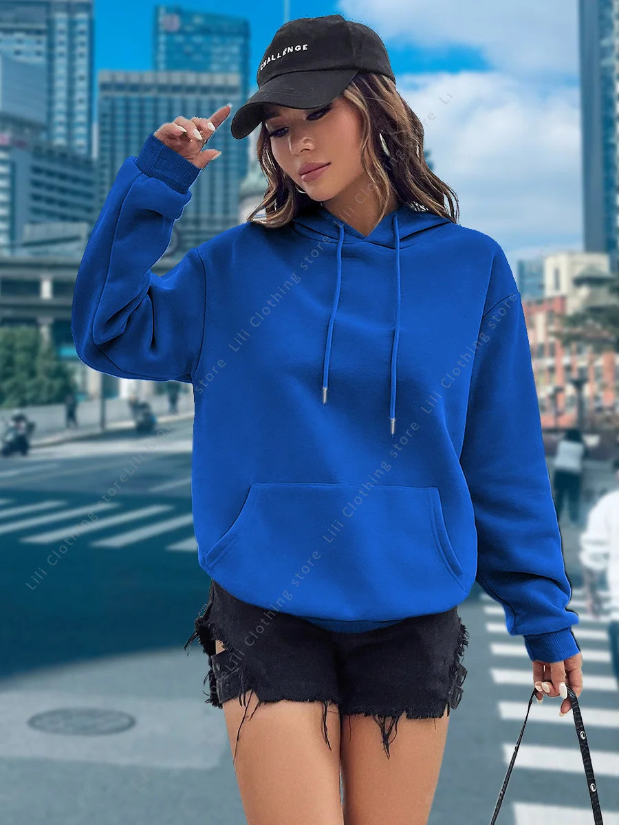 Women's Basic Solid Colour Hoodie – Essential Pullover Sweatshirt