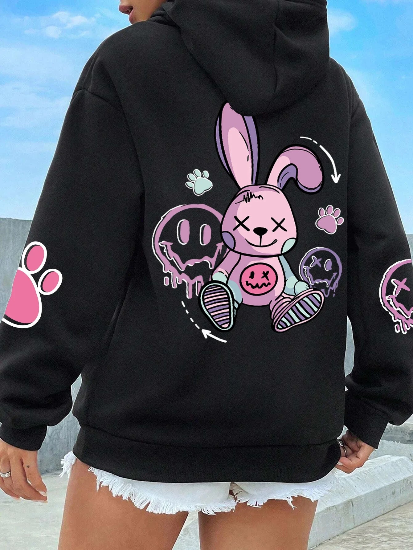 Women's Harajuku Print Fleece Hoodie
