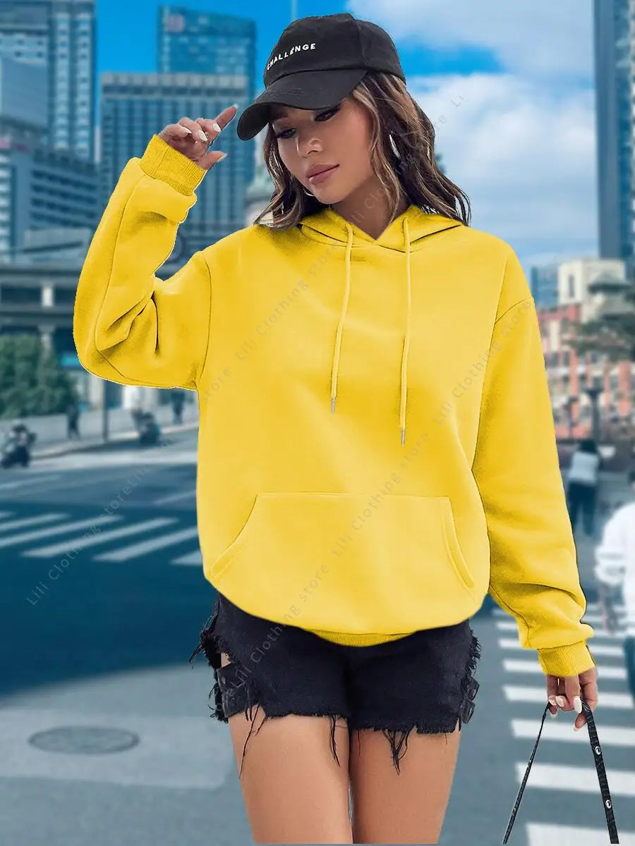 Women's Basic Solid Colour Hoodie – Essential Pullover Sweatshirt