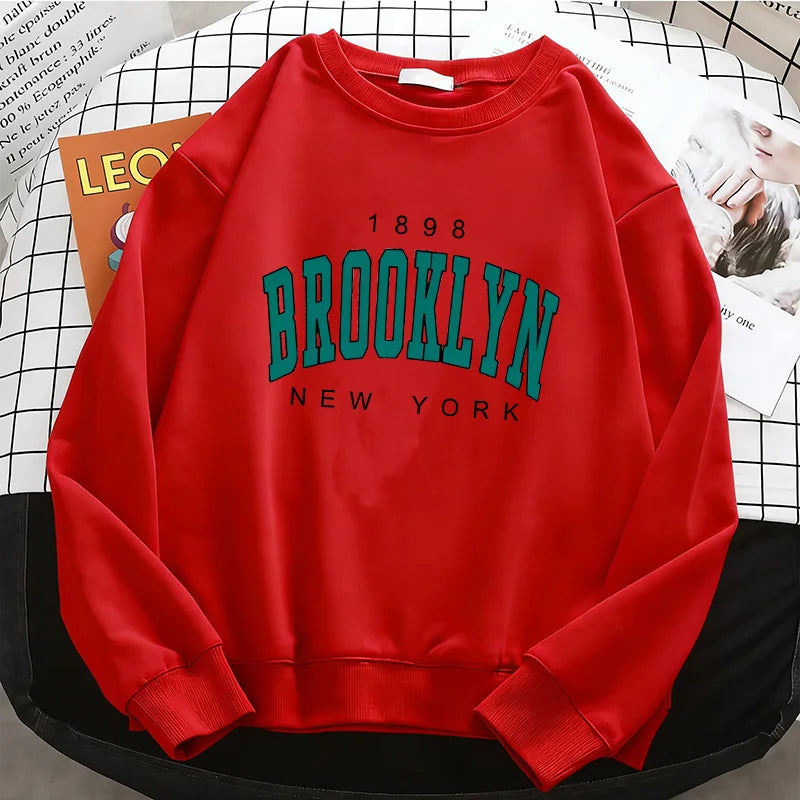 Women's Y2K Brooklyn Letter Print Pullover Sweatshirt