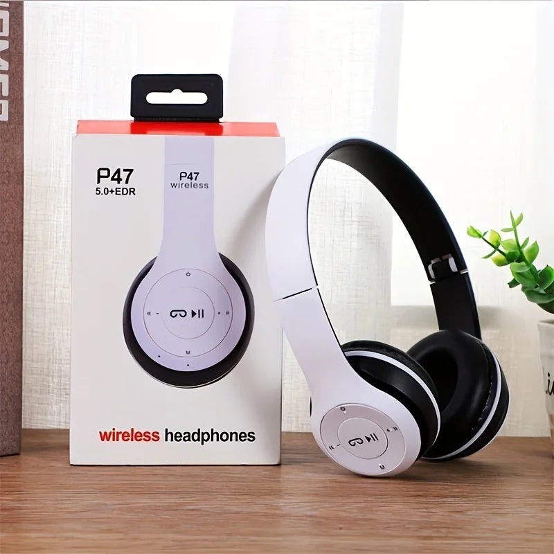 P47 Wireless Headphones – Foldable Bluetooth 5.0, HiFi Stereo Bass with Mic