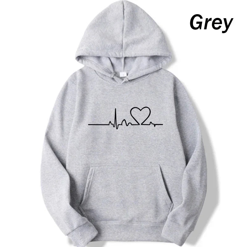Unisex Heartbeat Print Fleece Hoodie