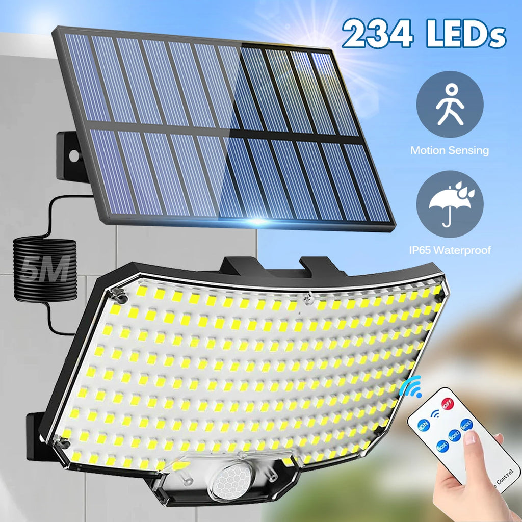 Solar Motion Sensor Security Light – 234 LED, IP65, Remote Control (20m)