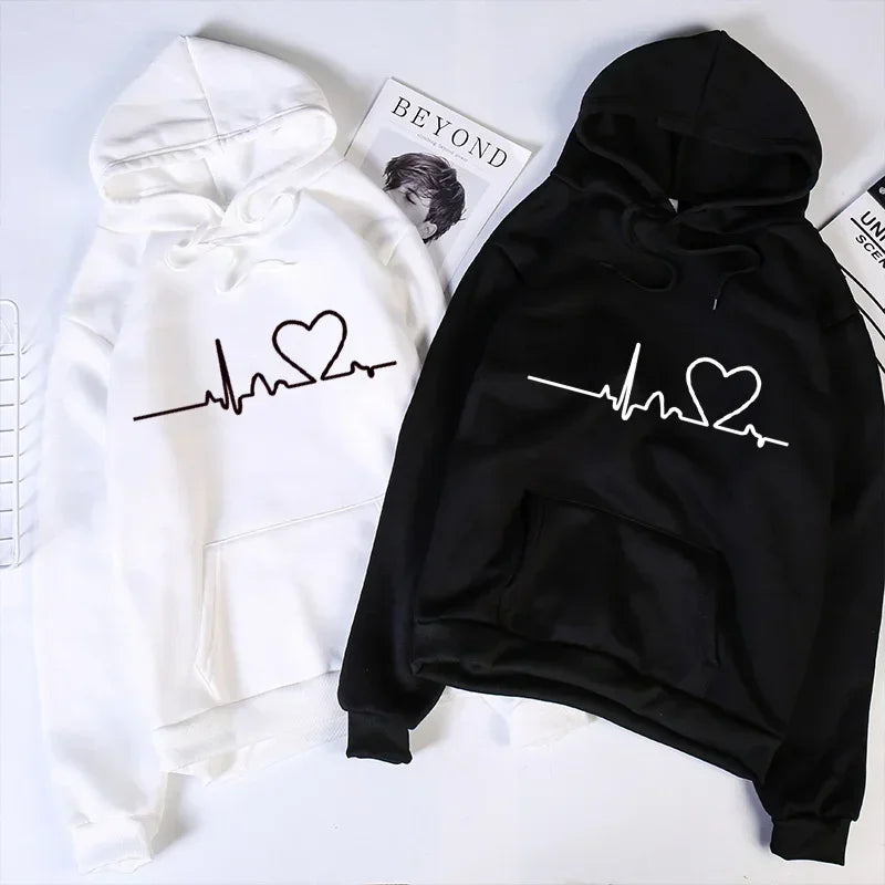 Unisex Heartbeat Print Fleece Hoodie