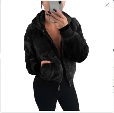 Women's Faux Fur Plush Zip-Up Hoodie Jacket