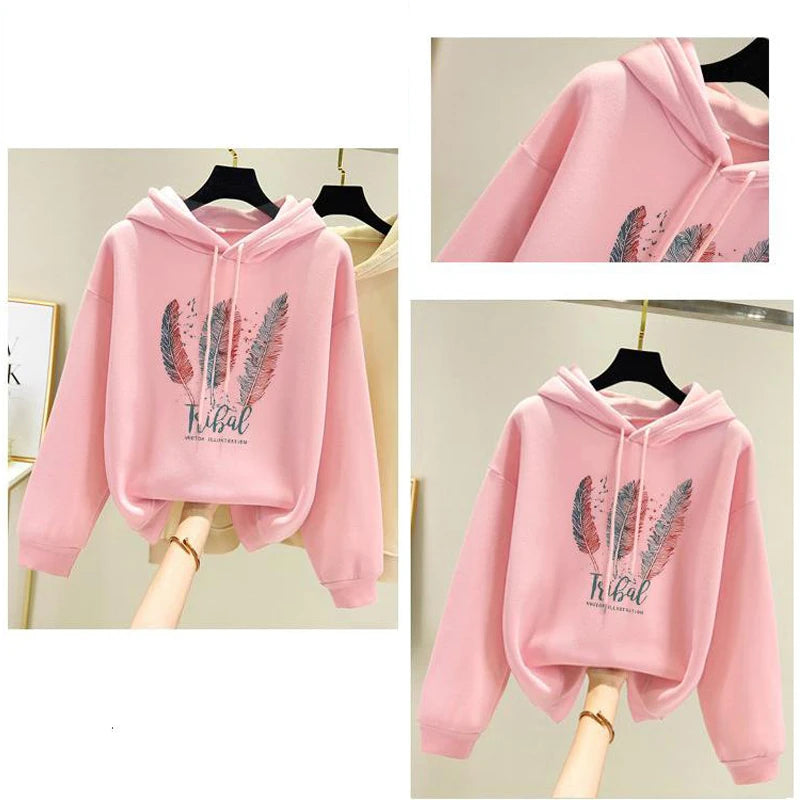 Women's Feather Print Fleece Hoodie