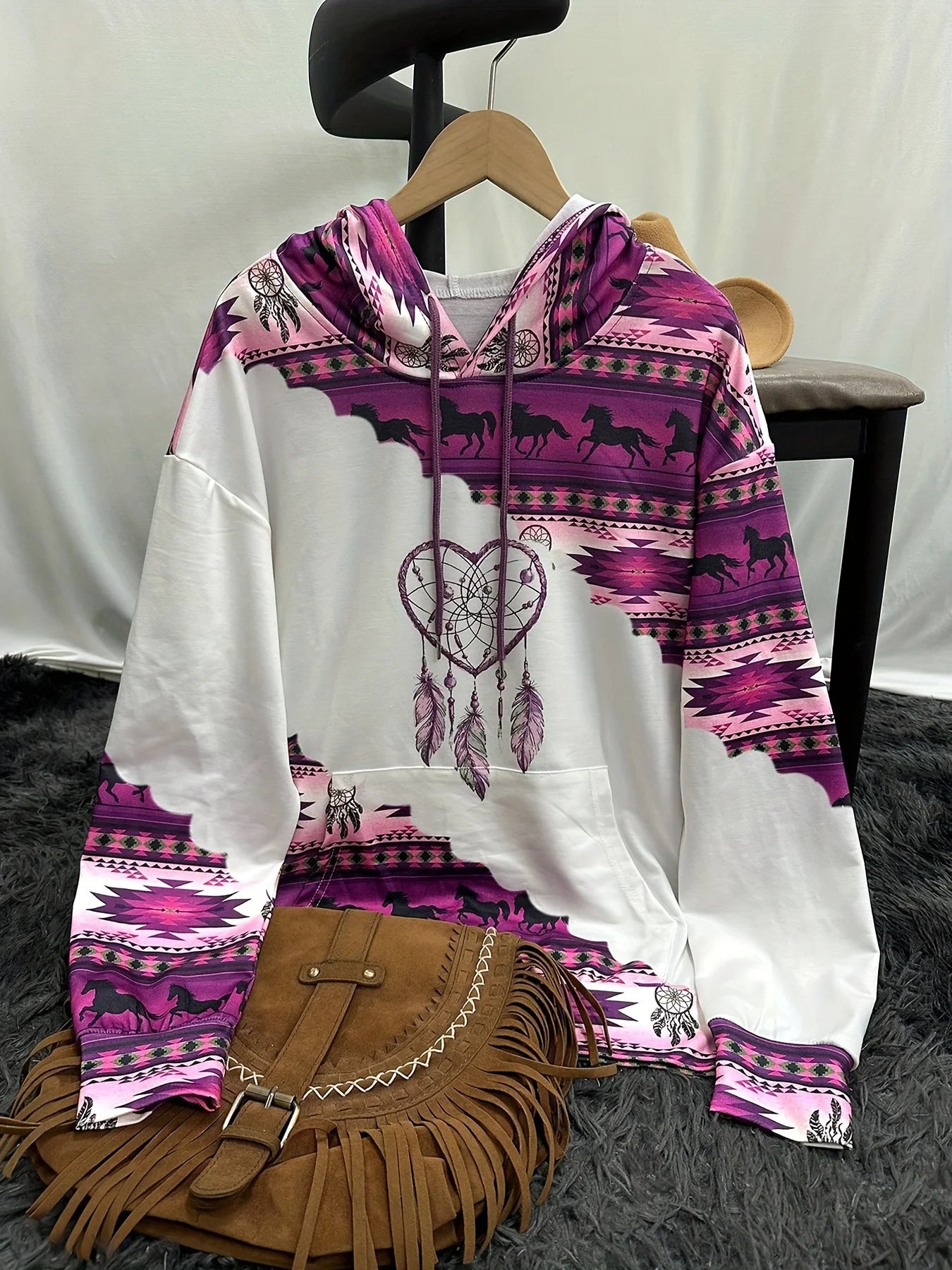 Women's Retro Print Pullover Hoodie