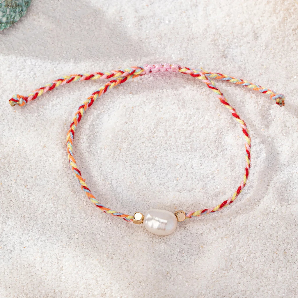 Colorful Rope & Freshwater Pearl Bracelet
