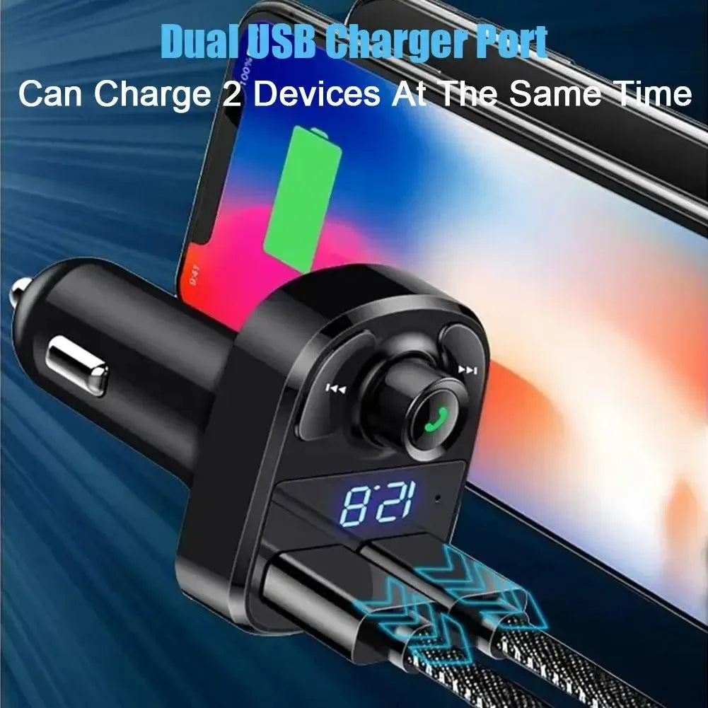 Bluetooth 5.0 FM Transmitter Car Charger – Dual USB, Hands-Free, MP3