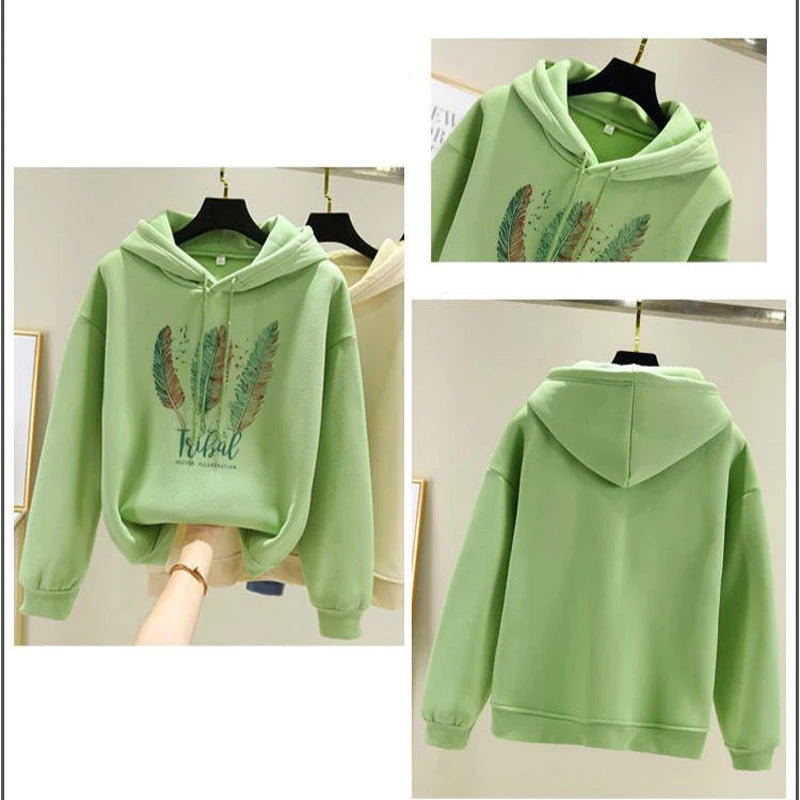 Women's Feather Print Fleece Hoodie