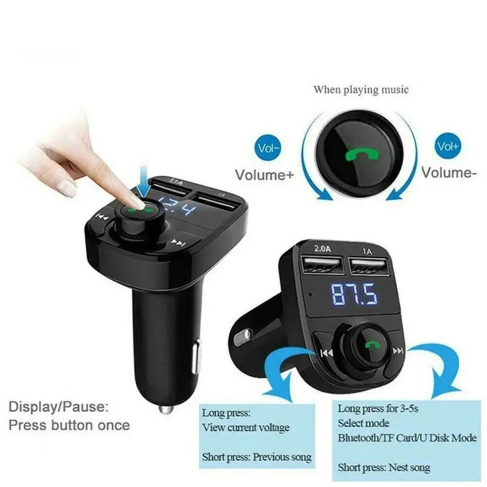 Bluetooth 5.0 FM Transmitter Car Charger – Dual USB, Hands-Free, MP3