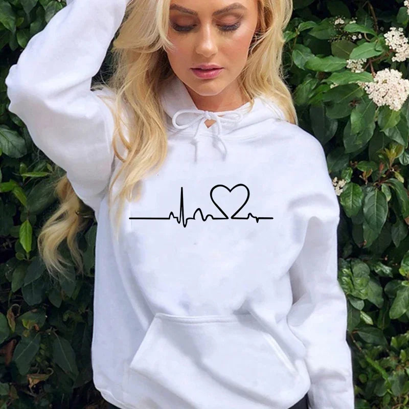 Unisex Heartbeat Print Fleece Hoodie
