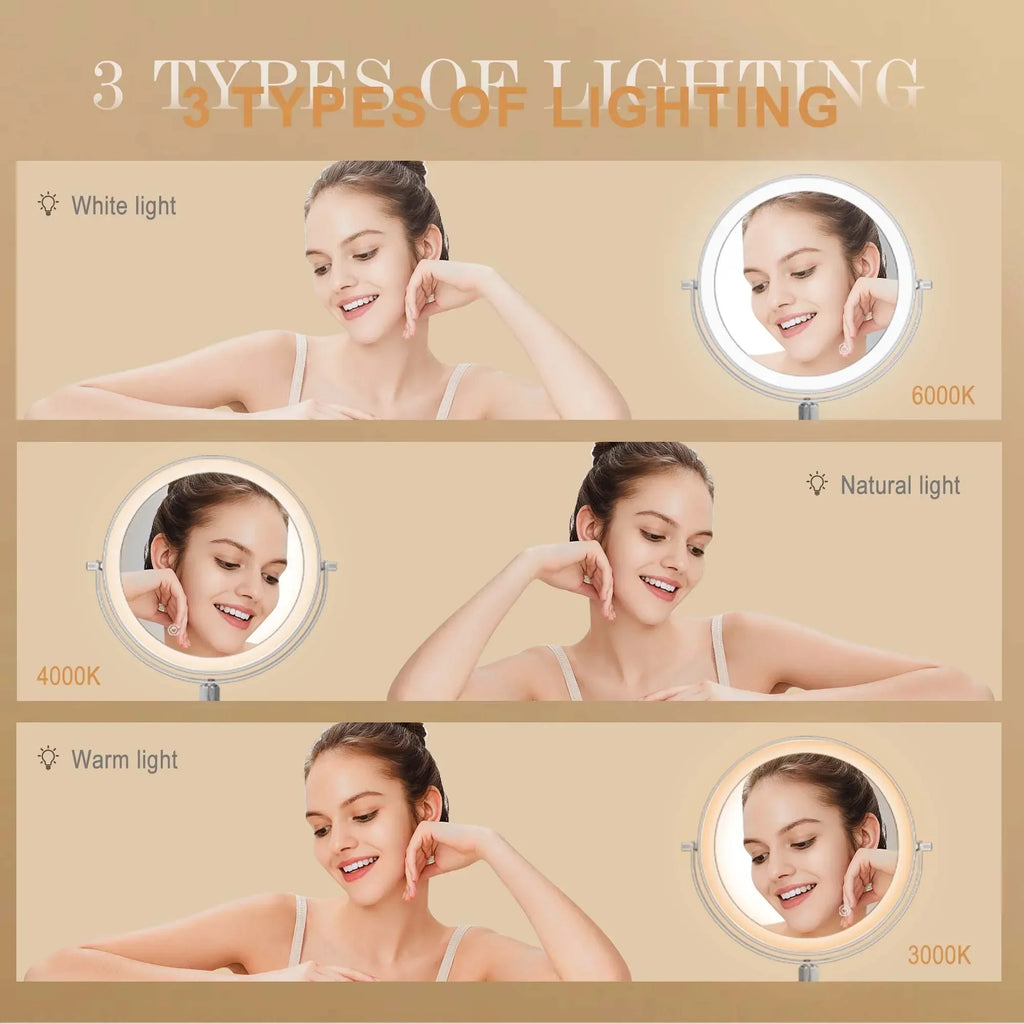 LED Vanity Makeup Mirror – 10X Magnifying, 360° Rotation